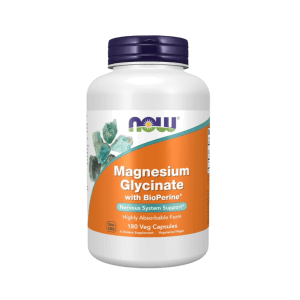 NOW Foods Supplements, Magnesium Glycinate with BioPerine, 180 Veg Capsules