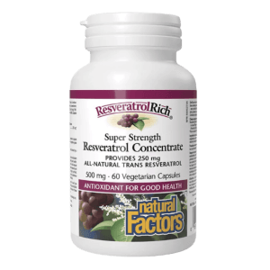 Natural Factors ResveratrolRich Super Strength Resveratrol Concentrate 500 mg (60 Veggie Capsules)